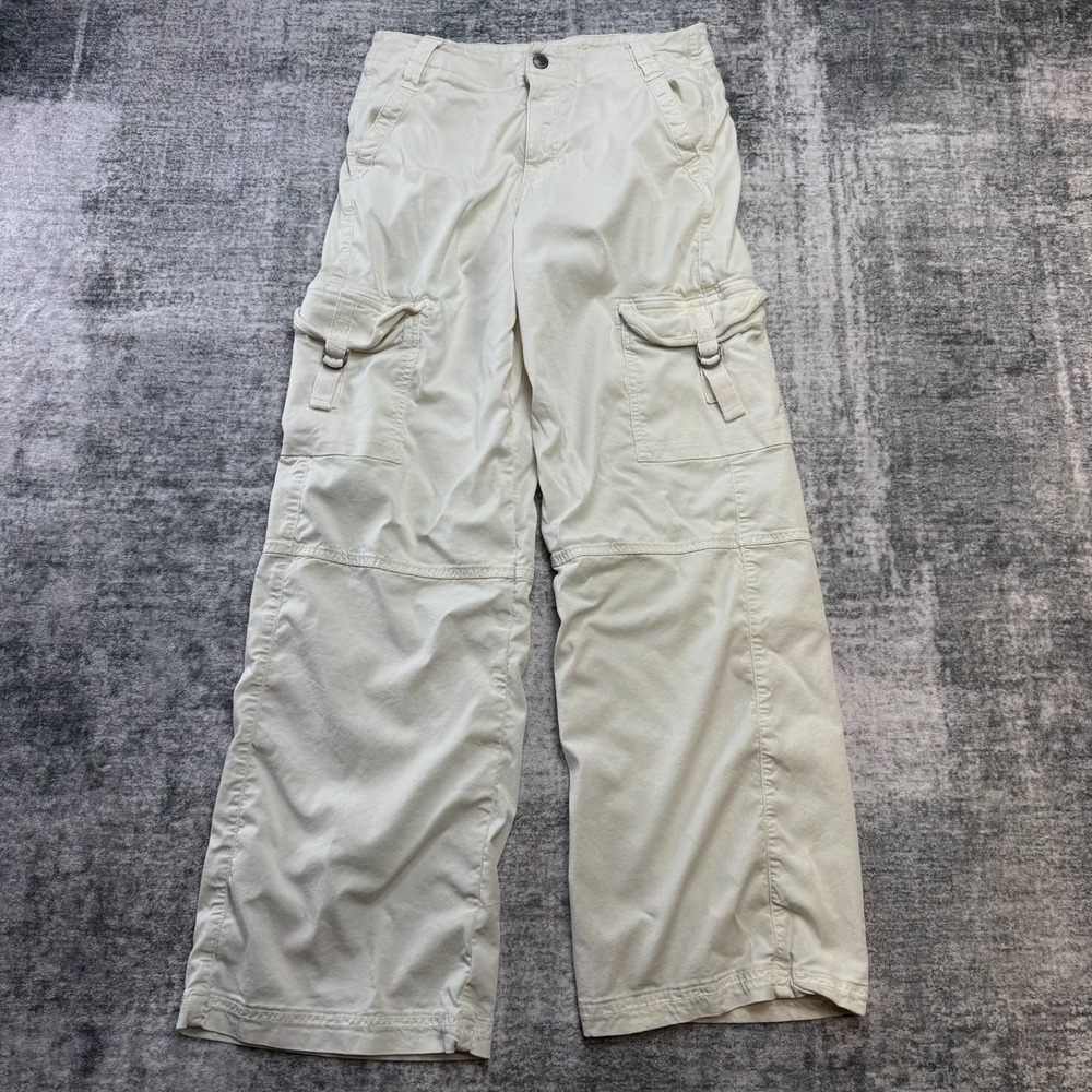 American Eagle Cargo Pants Women 2 Cream Super High Rise Baggy Wide Leg Festival